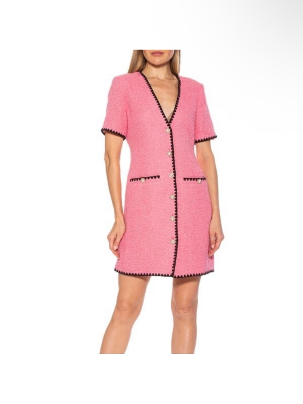 Alexia Admore Yaiya Pink Tweed Button-Front Sheath Dress NWT Sz 6 flawed